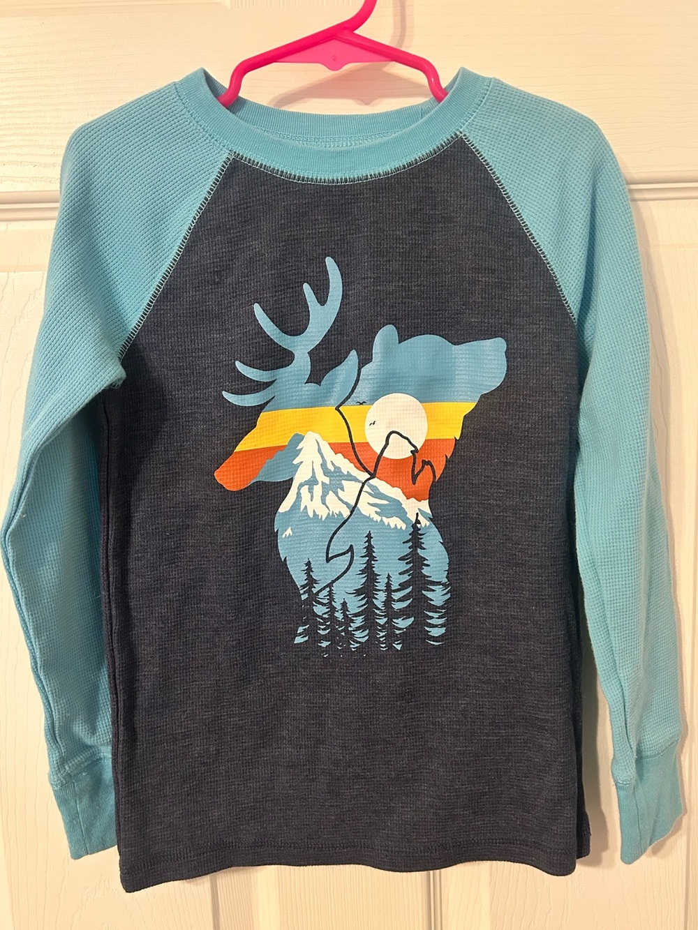 Boys, jumping beans,Blue & Teal Long-Sleeve Shirt w/ Mountain Moose Graphic, 6